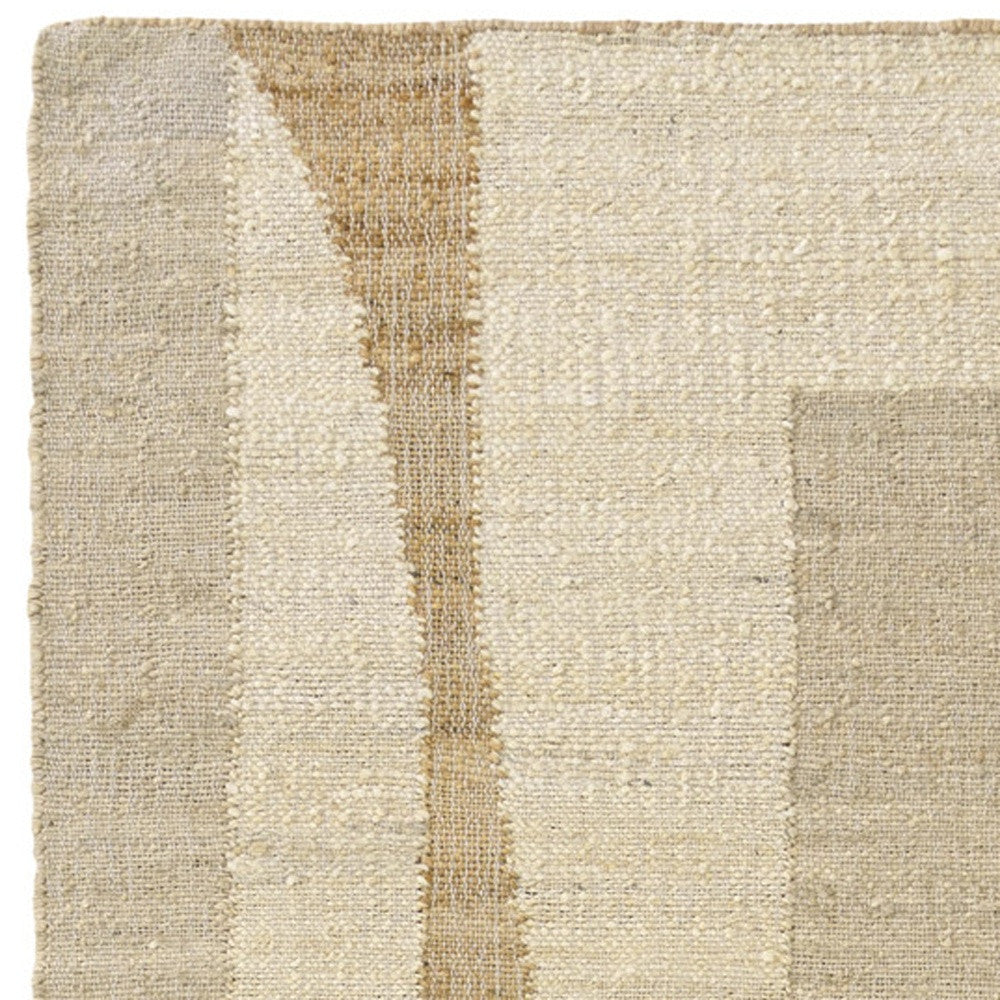 8' Runner Natural and Ivory Abstract Hand Woven Area Rug
