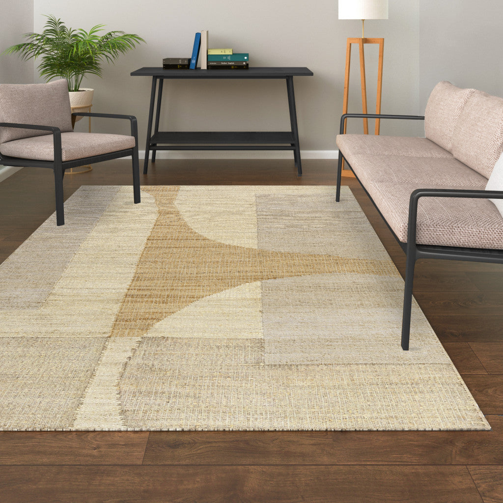 8' Runner Natural and Ivory Abstract Hand Woven Area Rug