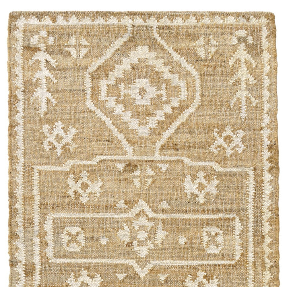 8' Runner Natural and Ivory Medallion Hand Woven Area Rug