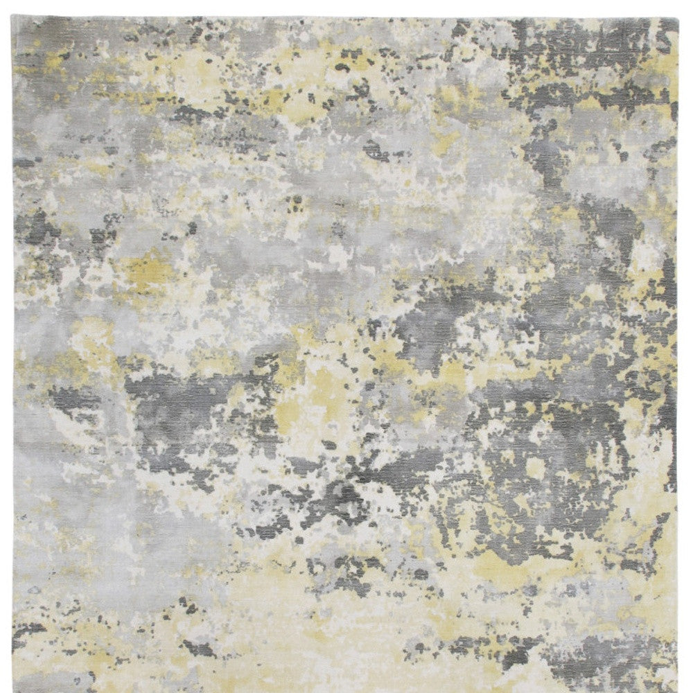 9' x 12' Gray and Yellow Abstract Hand Loomed Area Rug