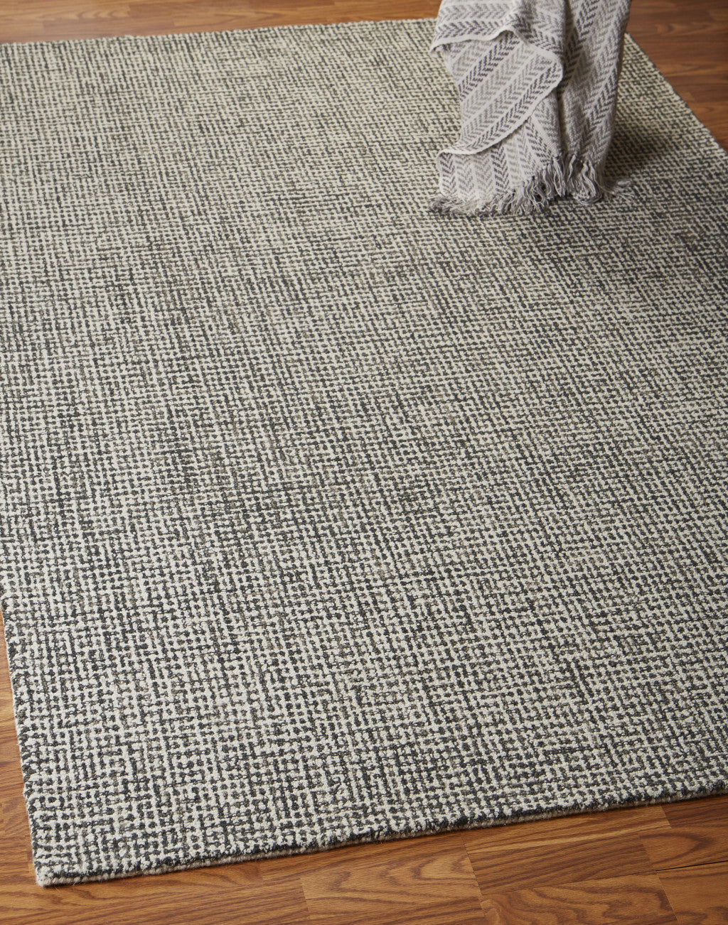 8' Runner Gray and Ivory Wool Checkered Hand Tufted Runner Rug