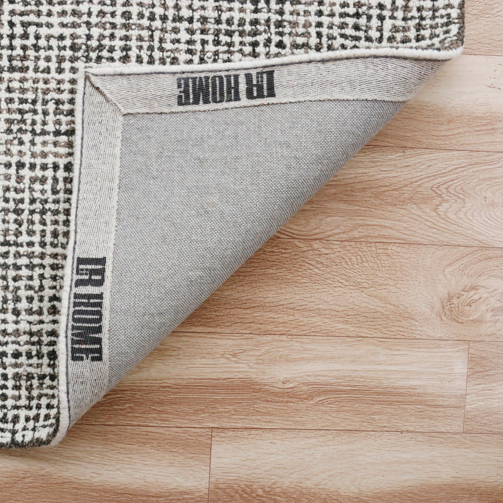 8' Runner Gray and Ivory Wool Checkered Hand Tufted Runner Rug
