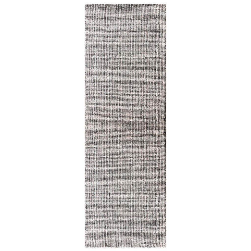 8' Runner Gray and Ivory Wool Checkered Hand Tufted Runner Rug