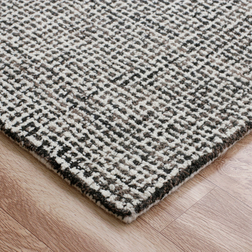 8' Runner Gray and Ivory Wool Checkered Hand Tufted Runner Rug