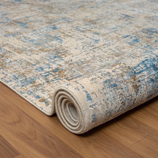 6' Runner Blue and Ivory Abstract Runner Rug