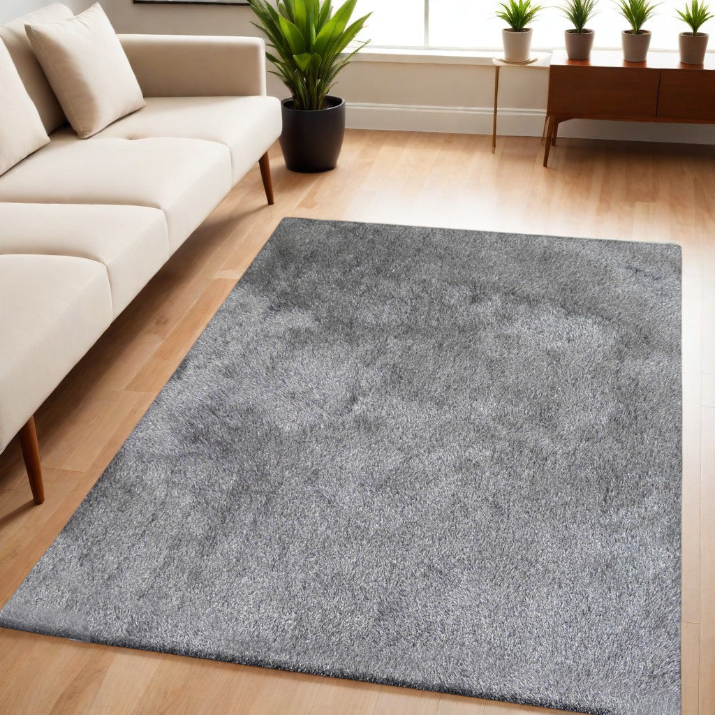 5' x 7' Gray Shag Hand Tufted Area Rug