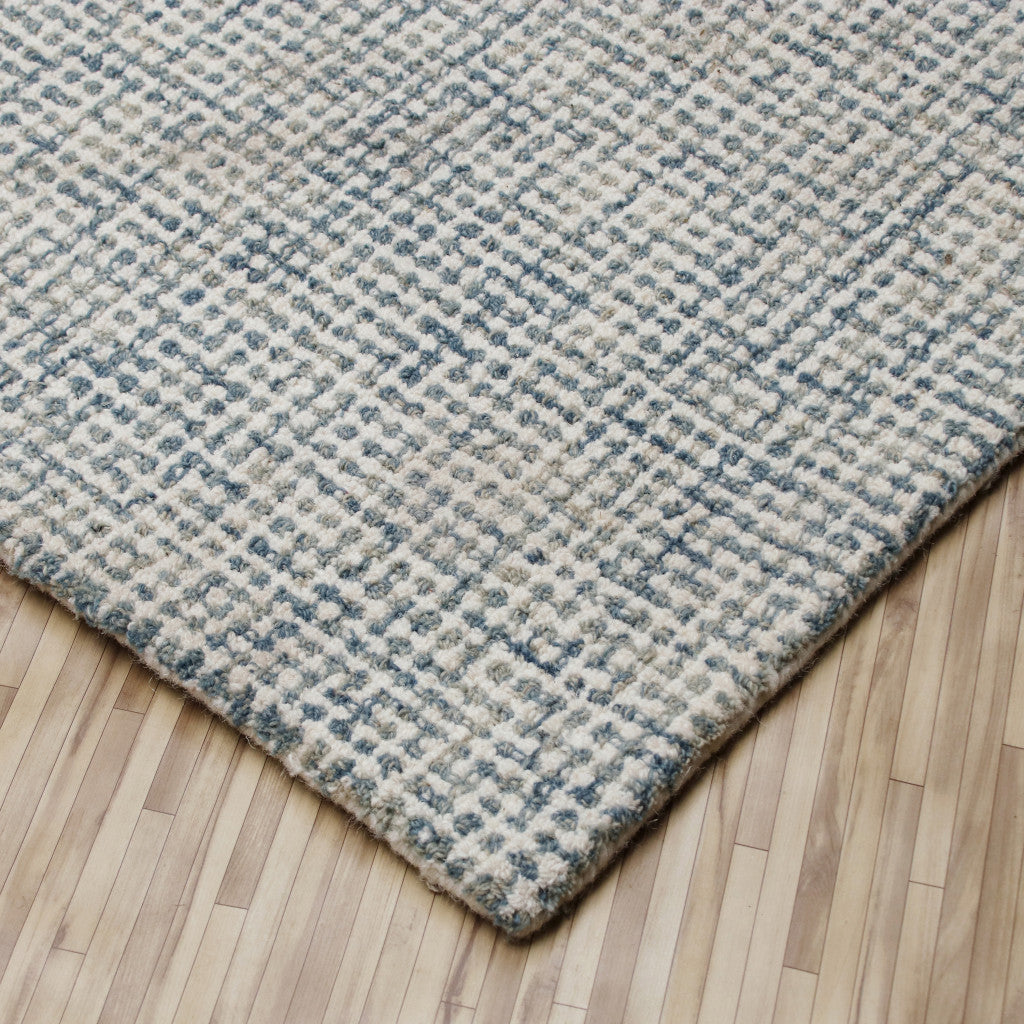 8' x 10' Blue and Ivory Wool Abstract Hand Tufted Area Rug