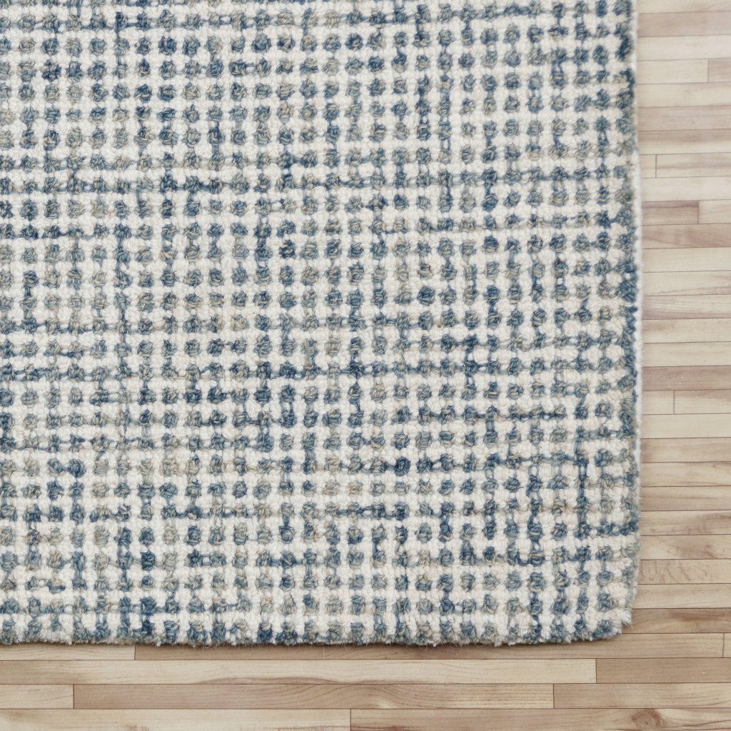 8' x 10' Blue and Ivory Wool Abstract Hand Tufted Area Rug