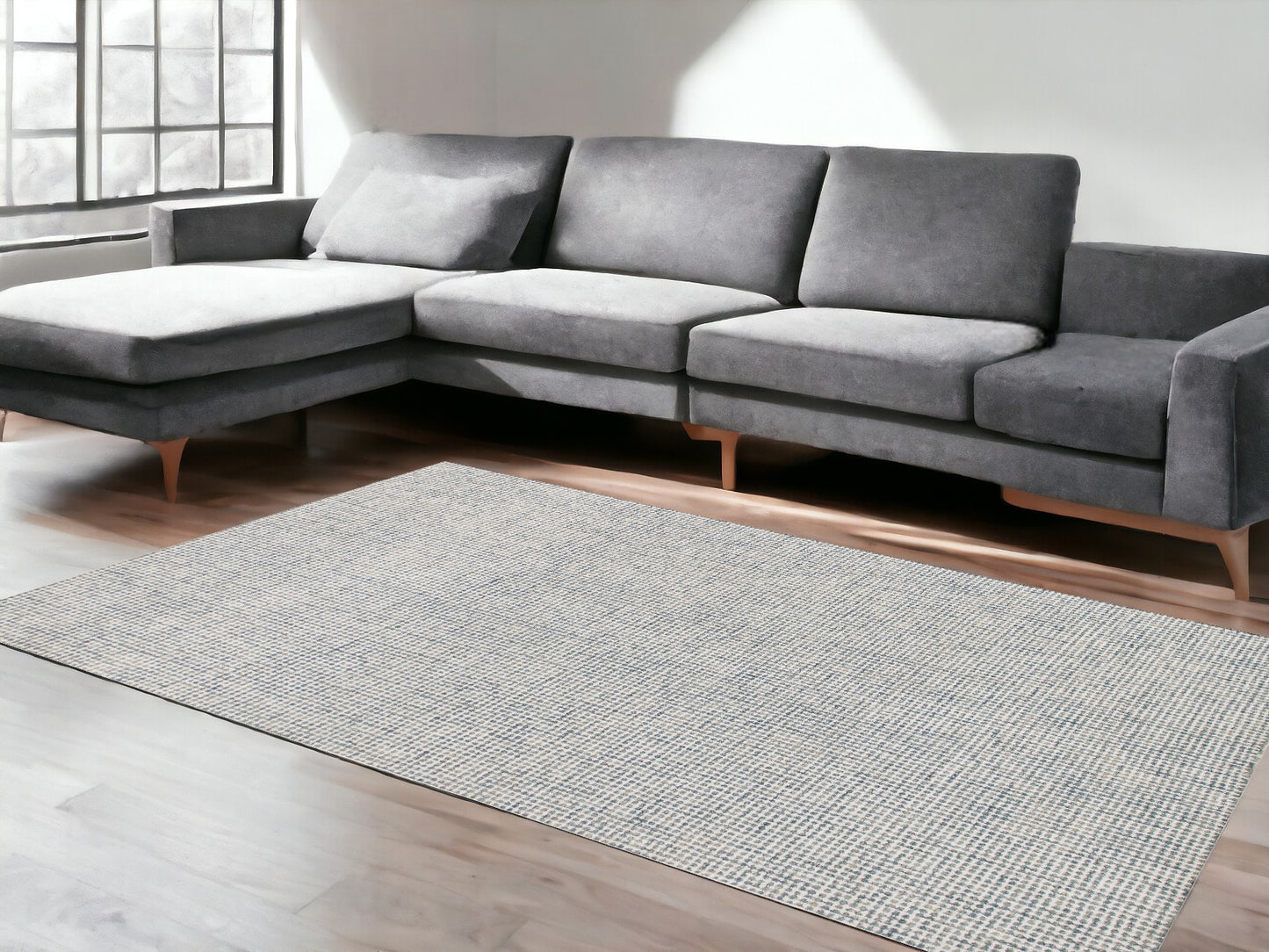 8' x 10' Blue and Ivory Wool Abstract Hand Tufted Area Rug
