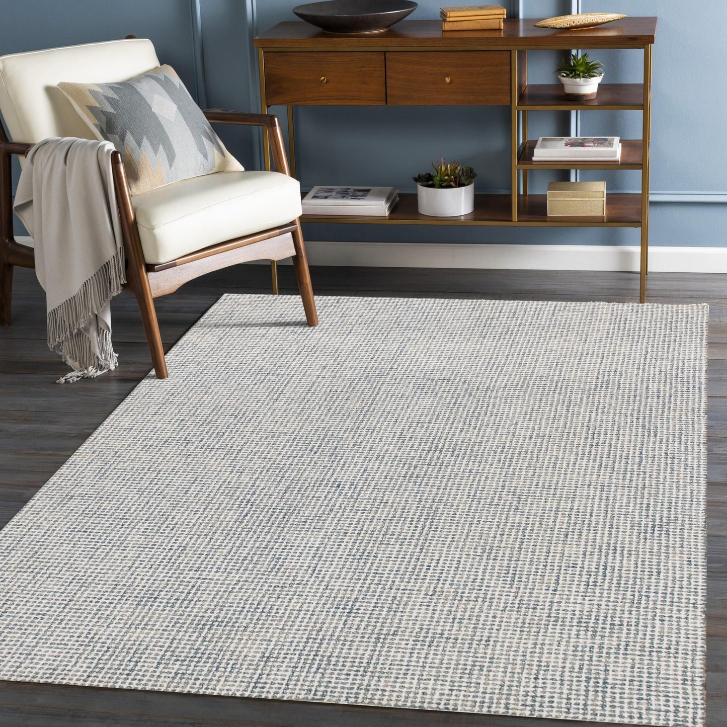 8' x 10' Blue and Ivory Wool Abstract Hand Tufted Area Rug
