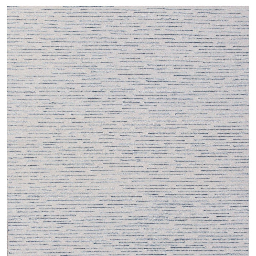 8' x 10' Ivory and Blue Wool Striped Hand Tufted Area Rug
