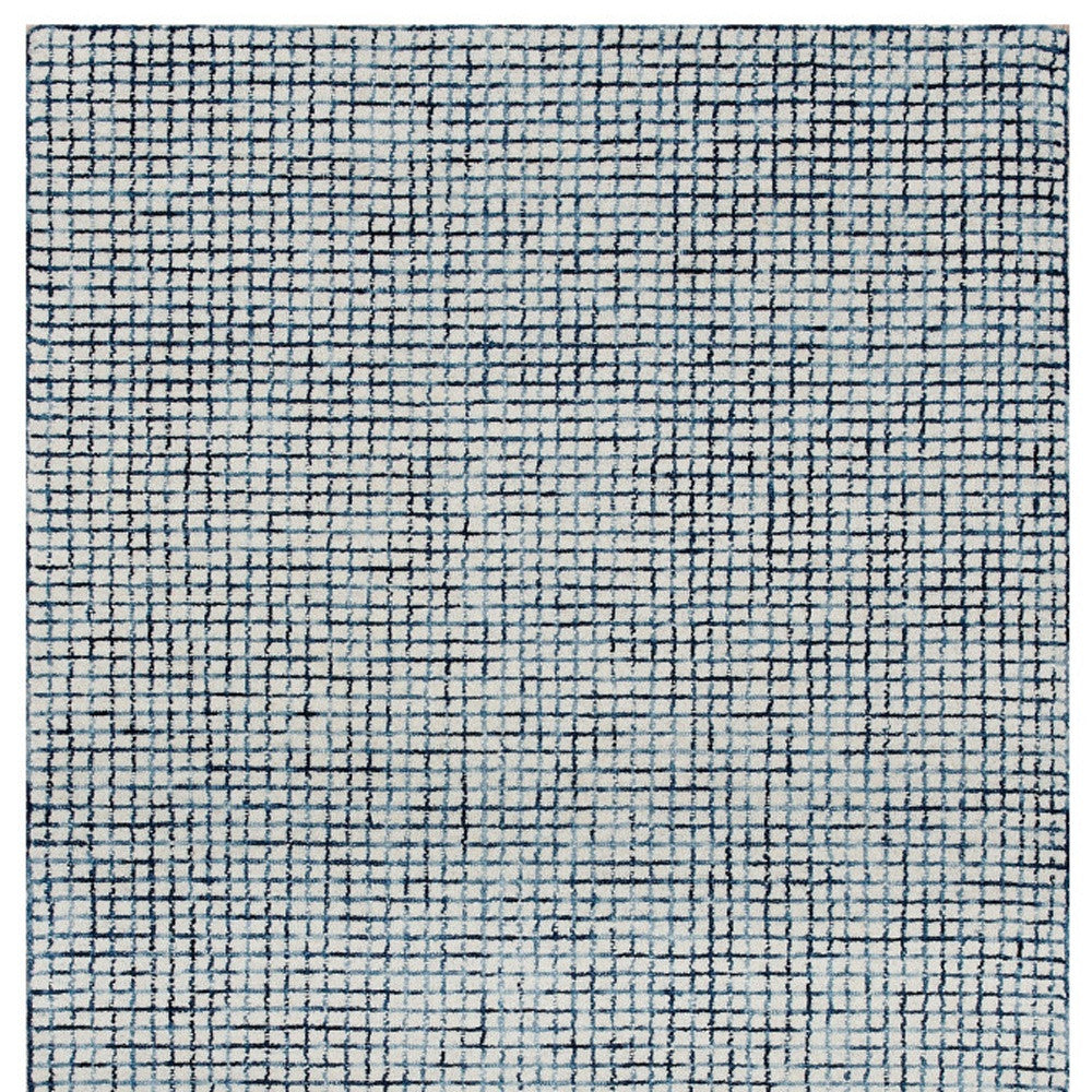 10' x 14' Blue and Ivory Wool Checkered Hand Hooked Area Rug