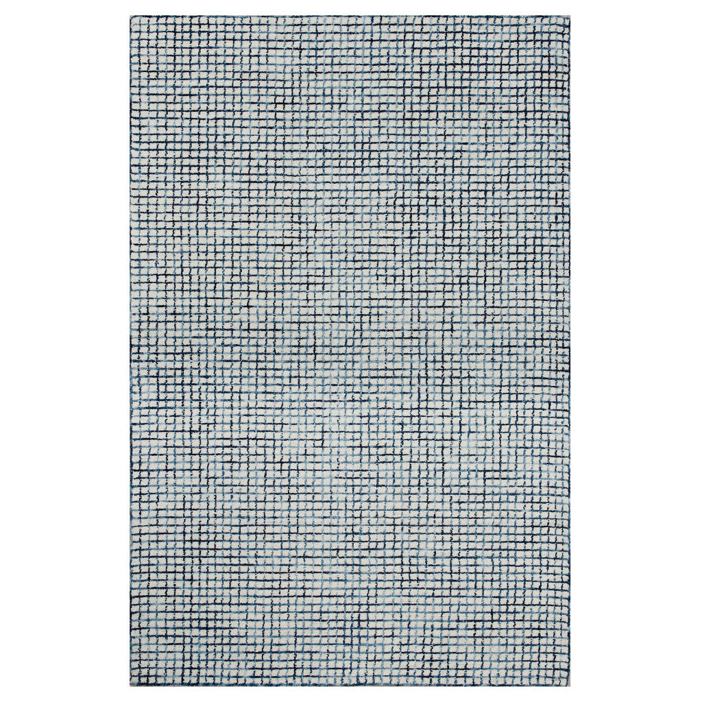 10' x 14' Blue and Ivory Wool Checkered Hand Hooked Area Rug