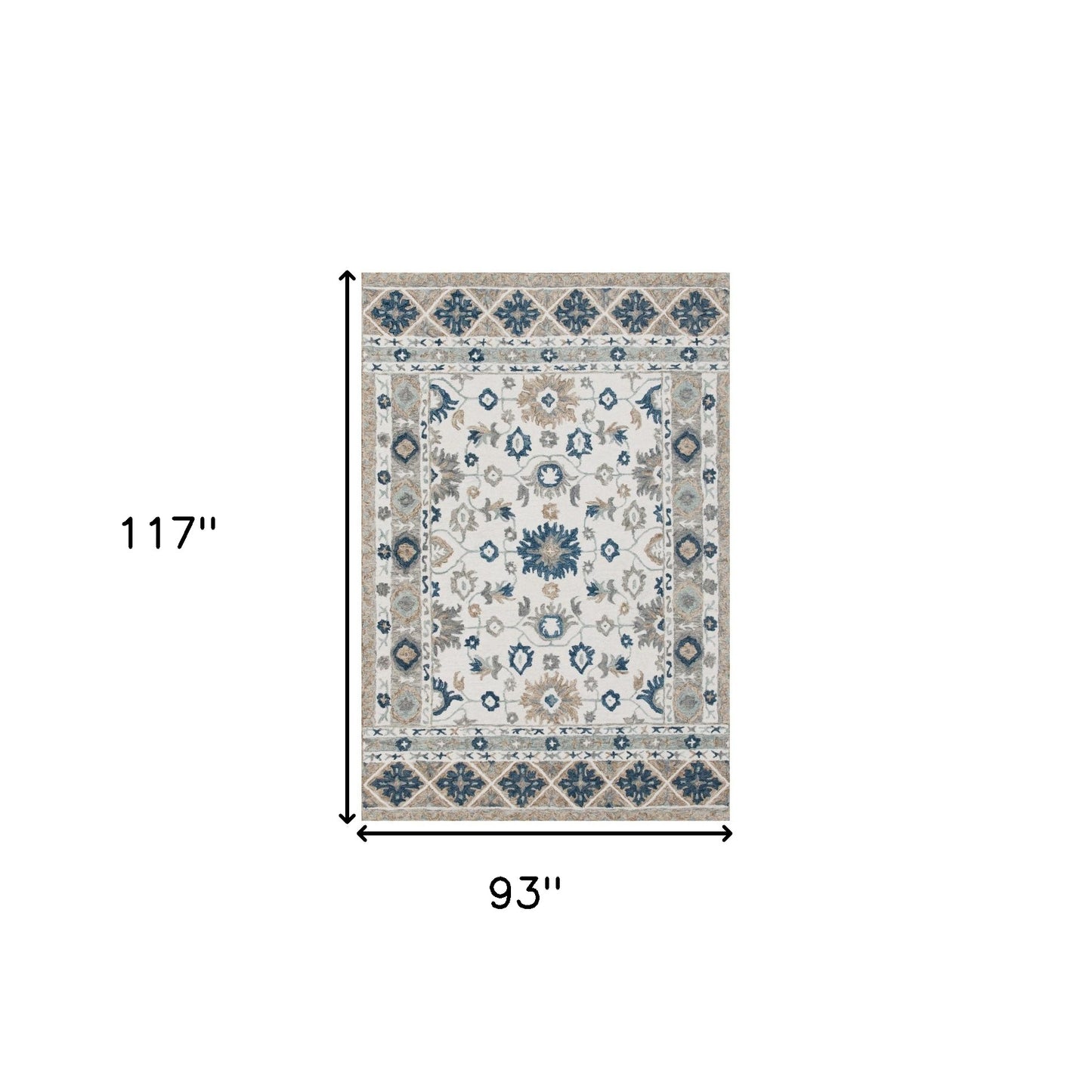 8' x 10' Blue and Ivory Wool Floral Hand Tufted Area Rug