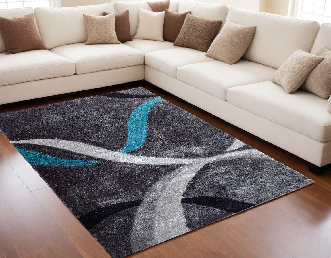 5' x 7' Gray and Silver Shag Hand Tufted Area Rug