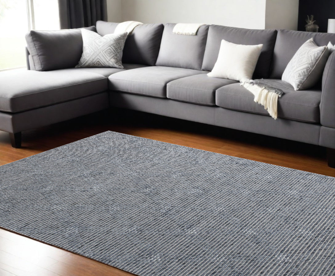 10' x 14' Blue and Ivory Wool Geometric Hand Woven Area Rug