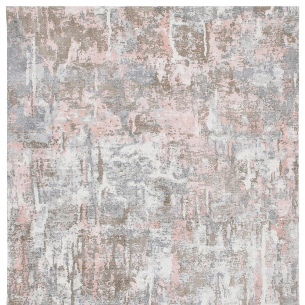 2' x 3' Gray and Pink Abstract Hand Loomed Area Rug