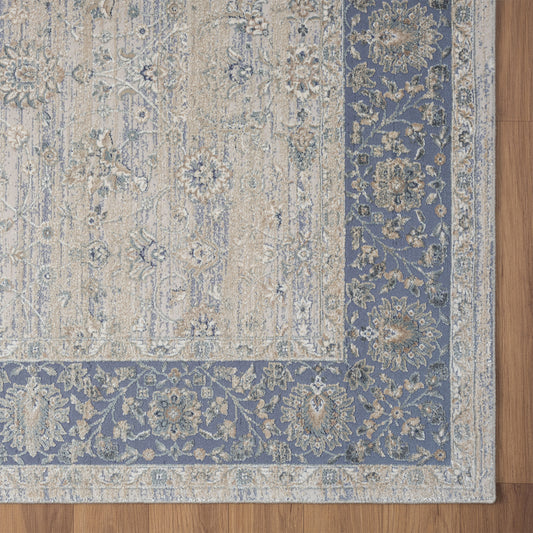 2' x 3' Blue and Beige Floral Area Rug