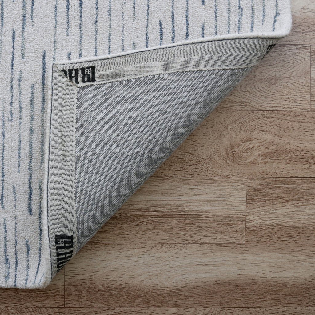 10' x 14' Ivory and Blue Wool Striped Hand Tufted Area Rug