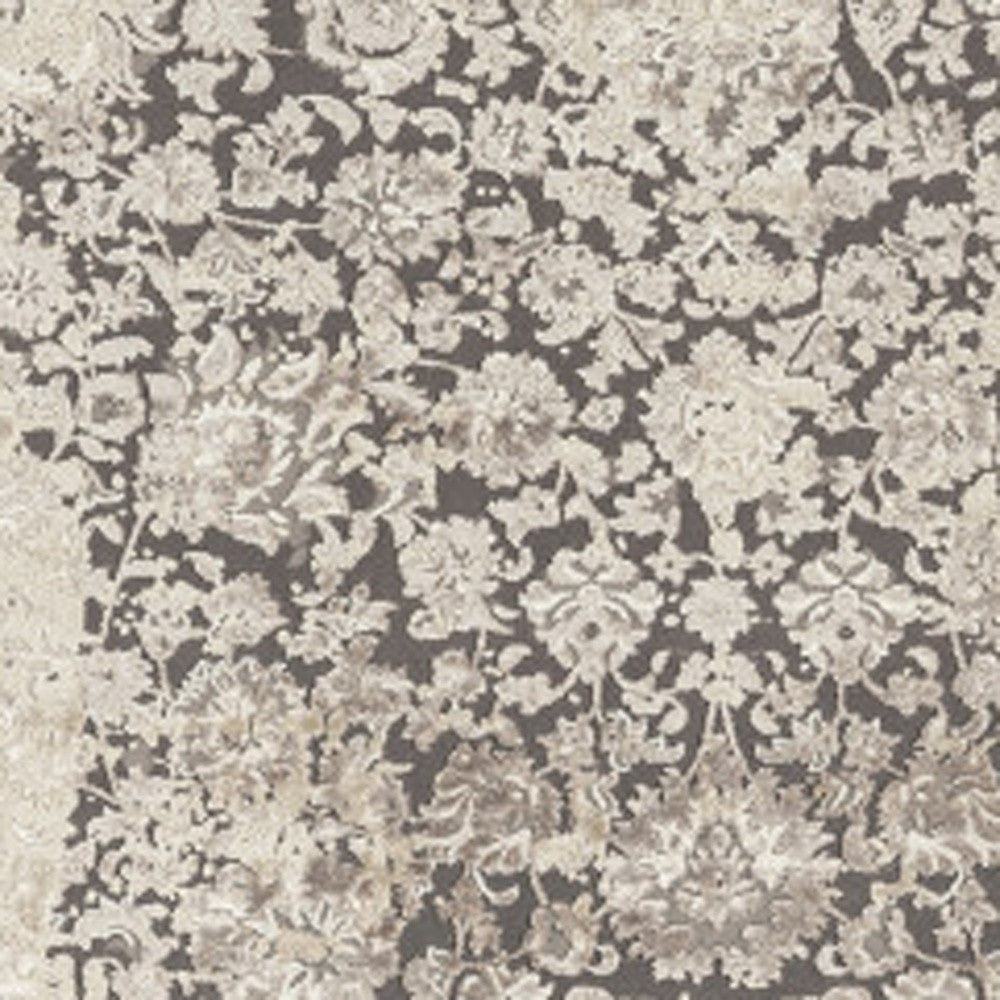 2' x 3' Gray and Ivory Floral Area Rug