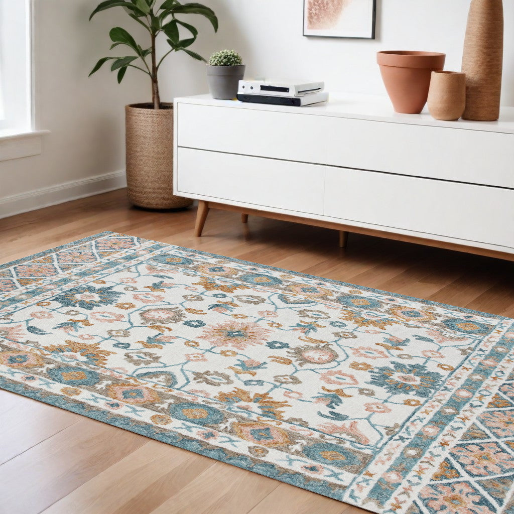 9' x 12' Blue and Ivory Wool Floral Hand Tufted Area Rug