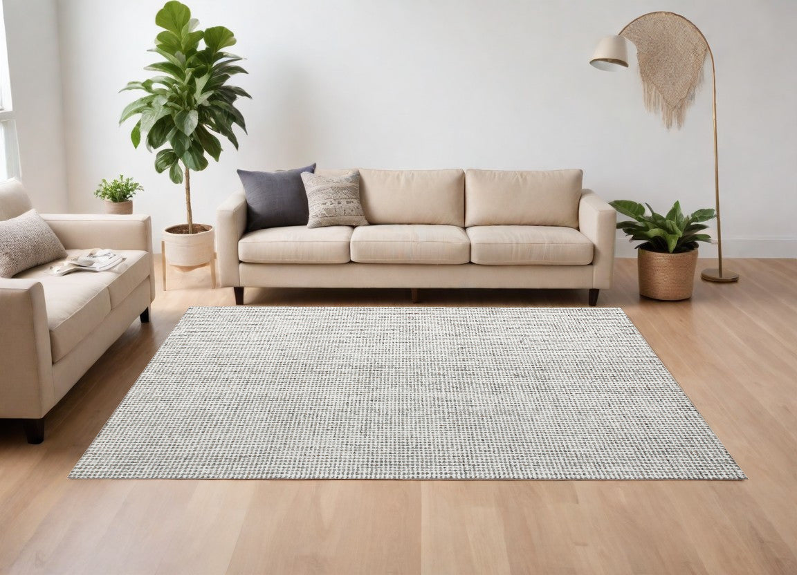 10' x 14' Gray and Ivory Wool Checkered Hand Tufted Area Rug