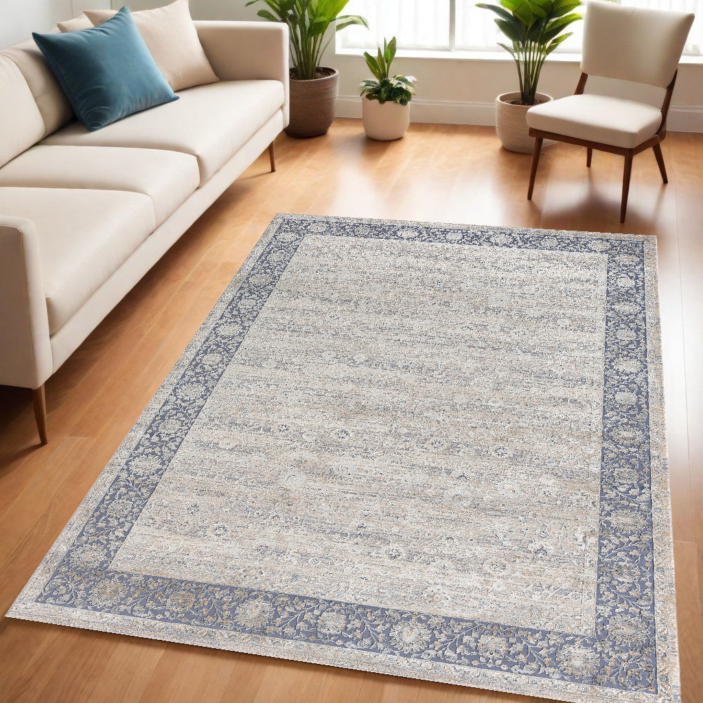 5' x 8' Blue and Beige Floral Area Rug