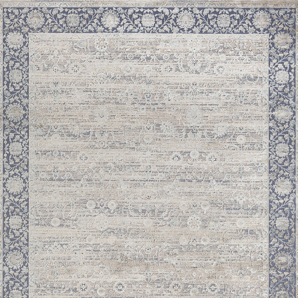 5' x 8' Blue and Beige Floral Area Rug