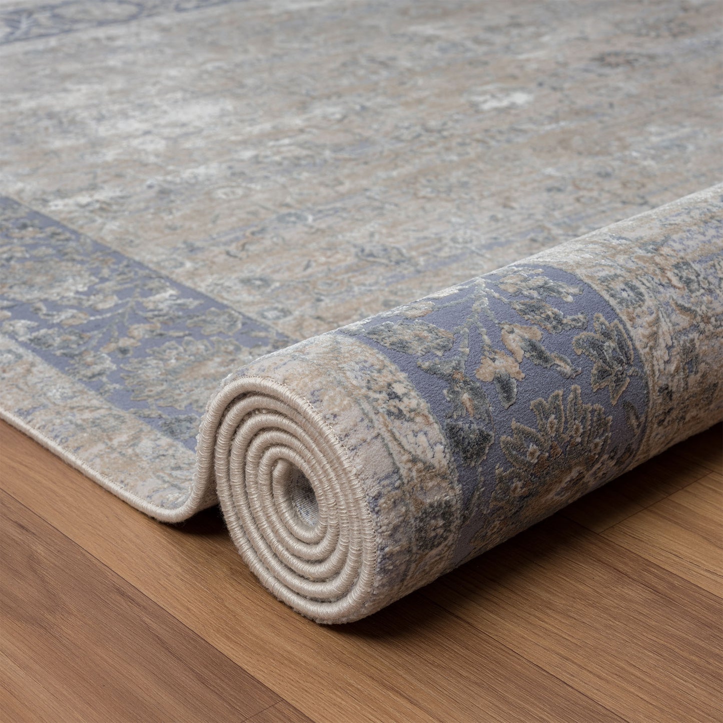 5' x 8' Blue and Beige Floral Area Rug
