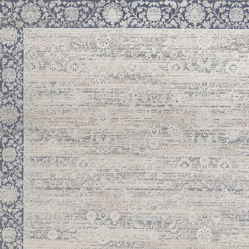 5' x 8' Blue and Beige Floral Area Rug