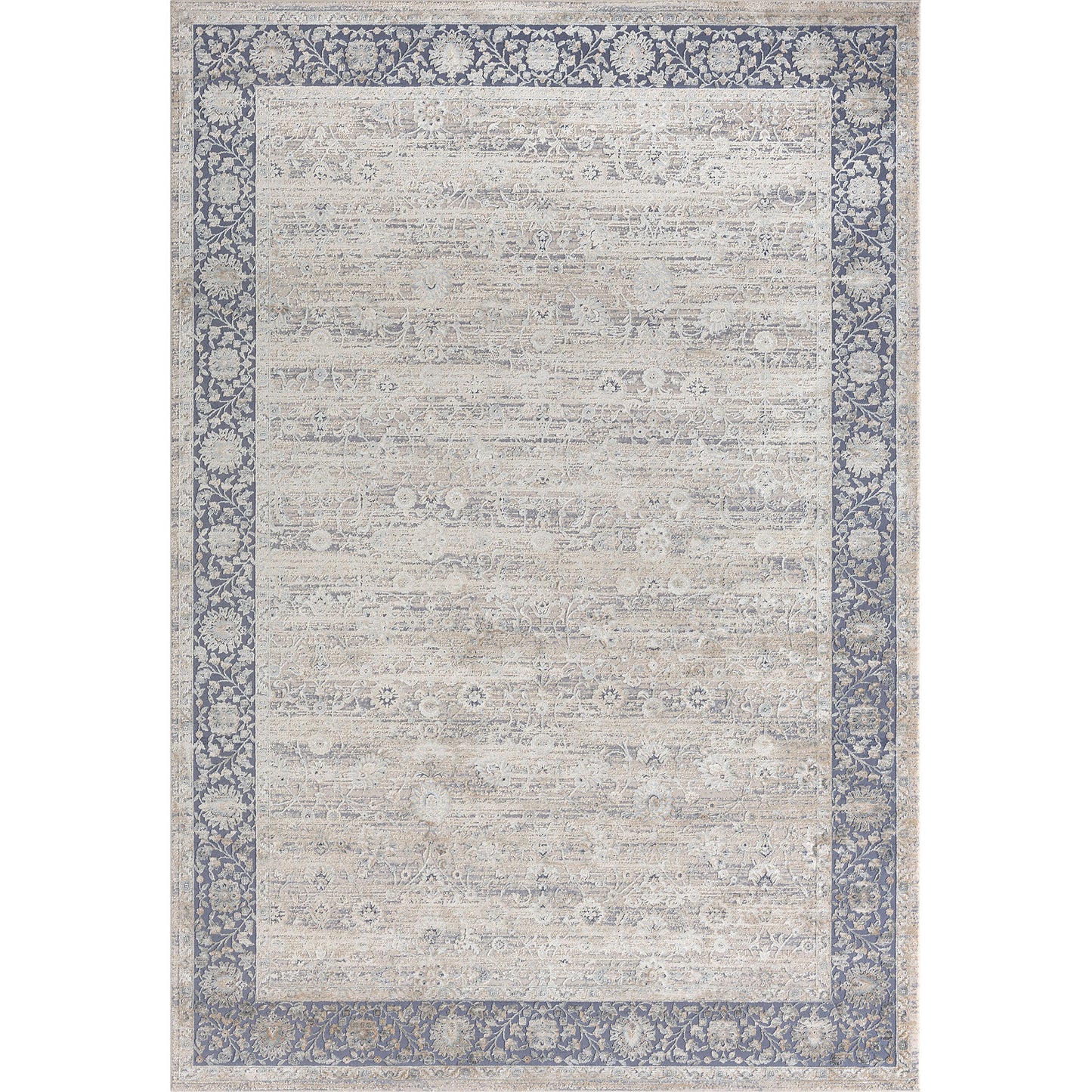 5' x 8' Blue and Beige Floral Area Rug