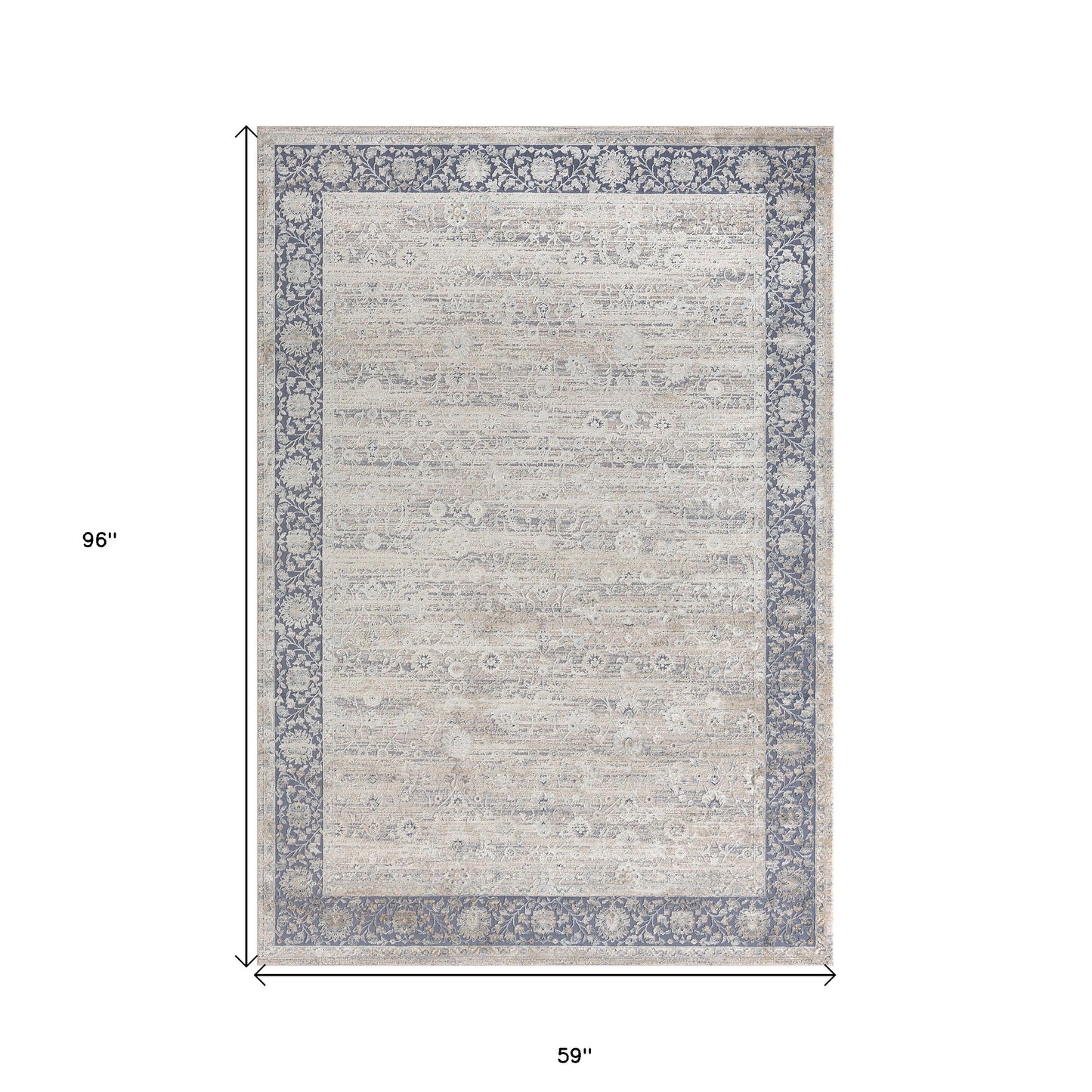 5' x 8' Blue and Beige Floral Area Rug