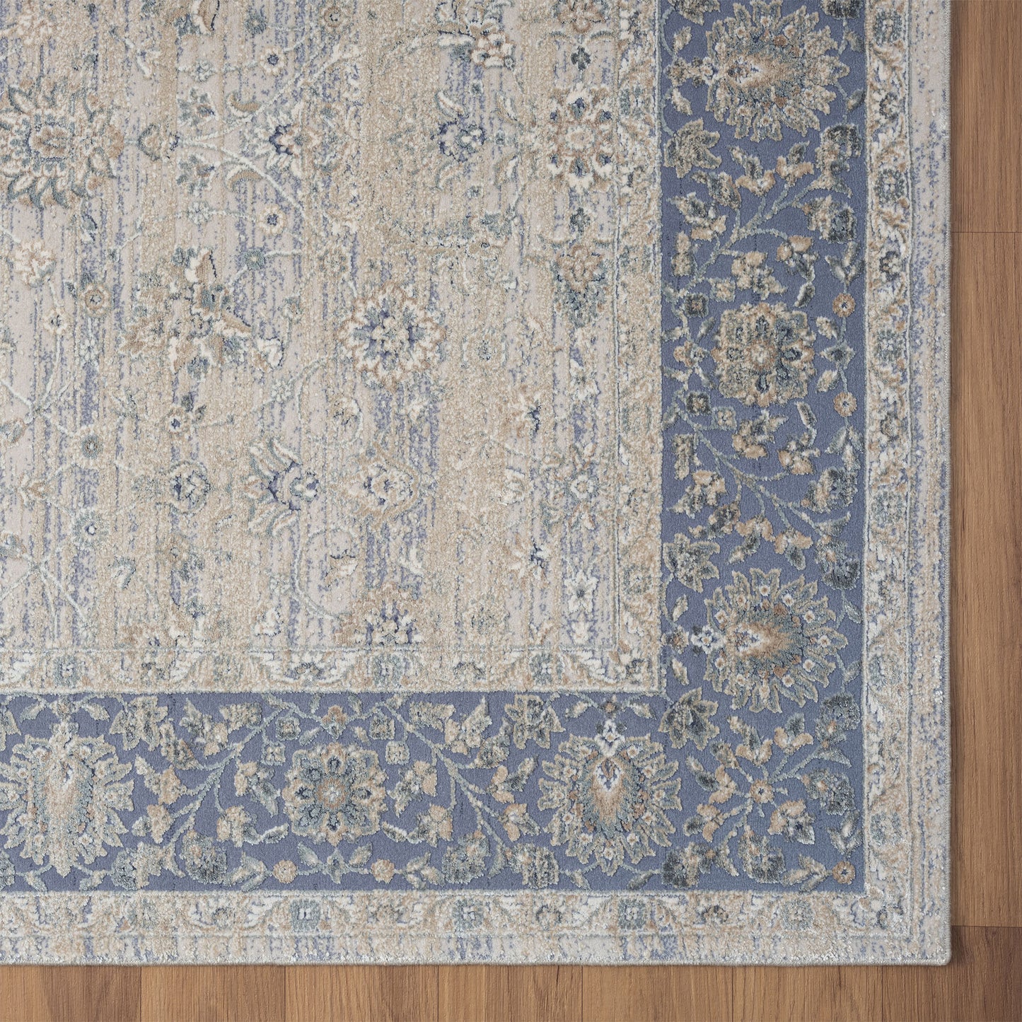 5' x 8' Blue and Beige Floral Area Rug