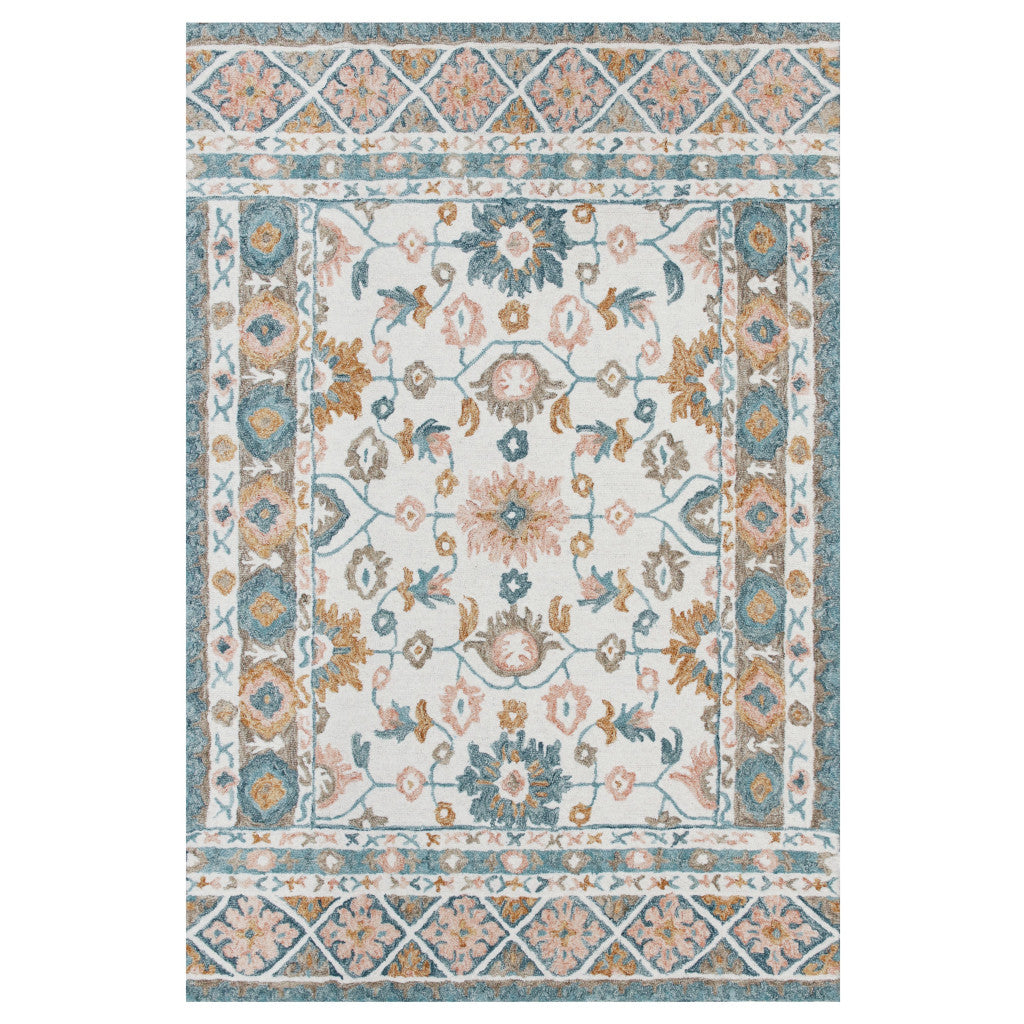 5' x 8' Blue and Ivory Wool Floral Hand Tufted Area Rug