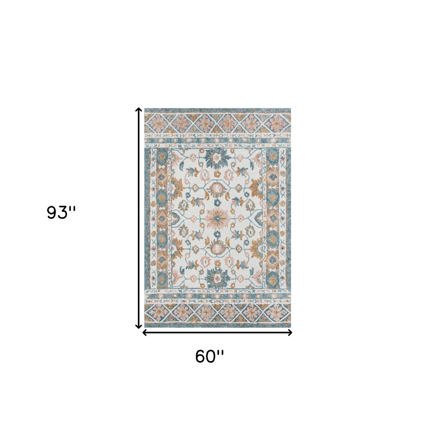 5' x 8' Blue and Ivory Wool Floral Hand Tufted Area Rug