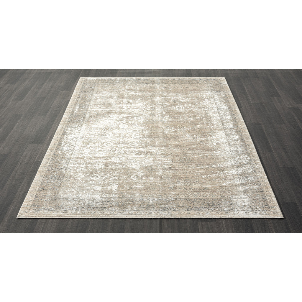 5' x 8' Beige and Ivory Floral Area Rug