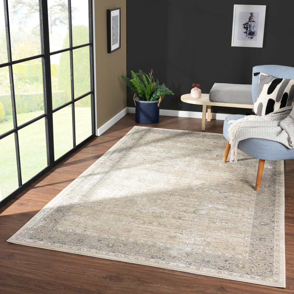 5' x 8' Beige and Ivory Floral Area Rug