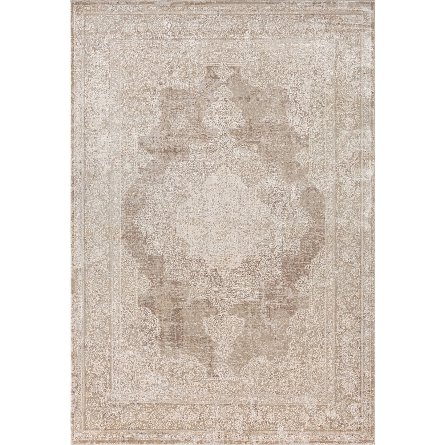 5' x 8' Beige and Ivory Medallion Area Rug
