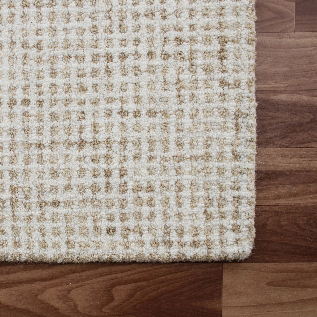 9' x 12' Beige and Ivory Wool Checkered Hand Tufted Area Rug