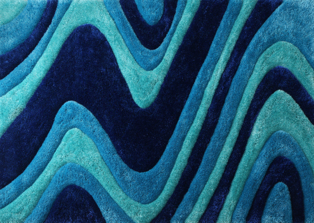 5' x 7' Blue Wavy Shag Hand Tufted Area Rug