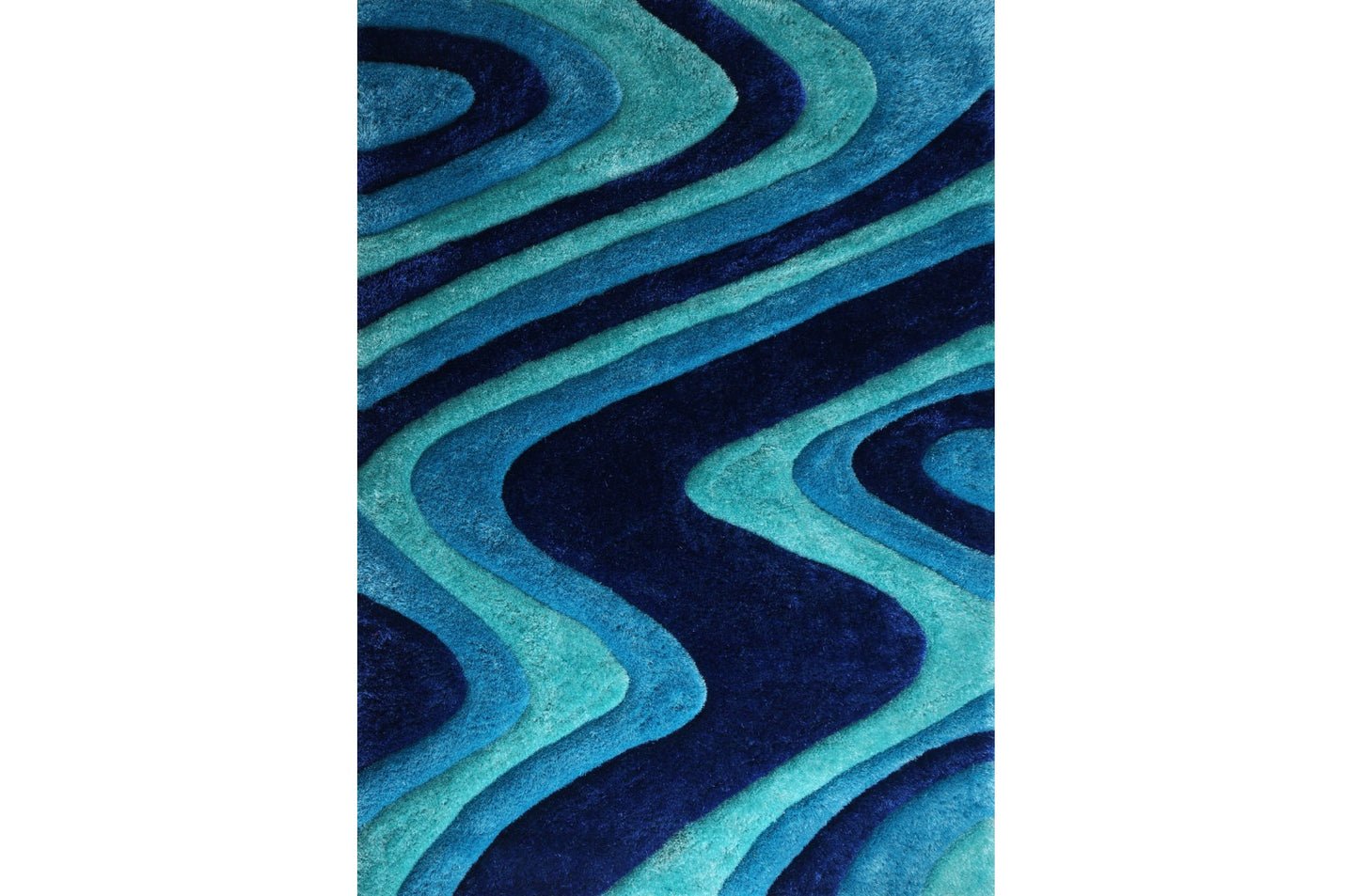 5' x 7' Blue Wavy Shag Hand Tufted Area Rug