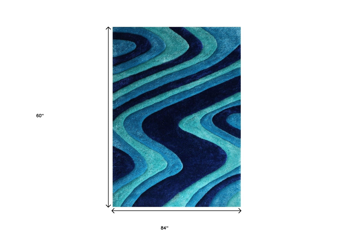 5' x 7' Blue Wavy Shag Hand Tufted Area Rug