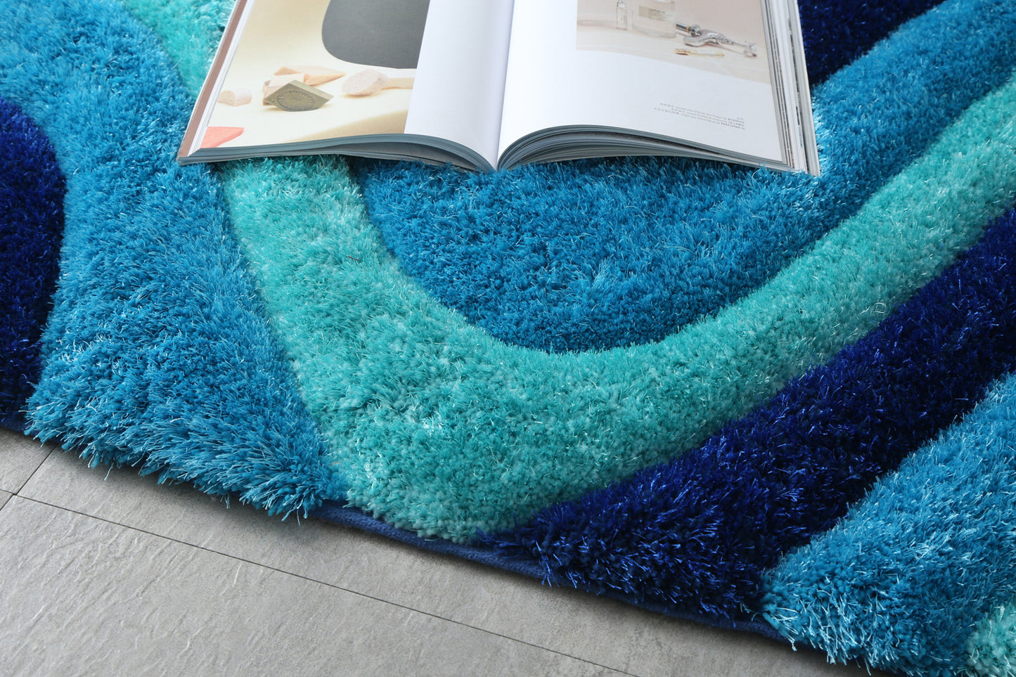 5' x 7' Blue Wavy Shag Hand Tufted Area Rug
