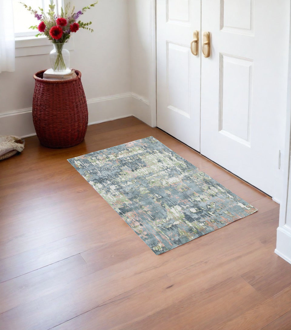2' x 3' Gray and Yellow Abstract Hand Loomed Area Rug