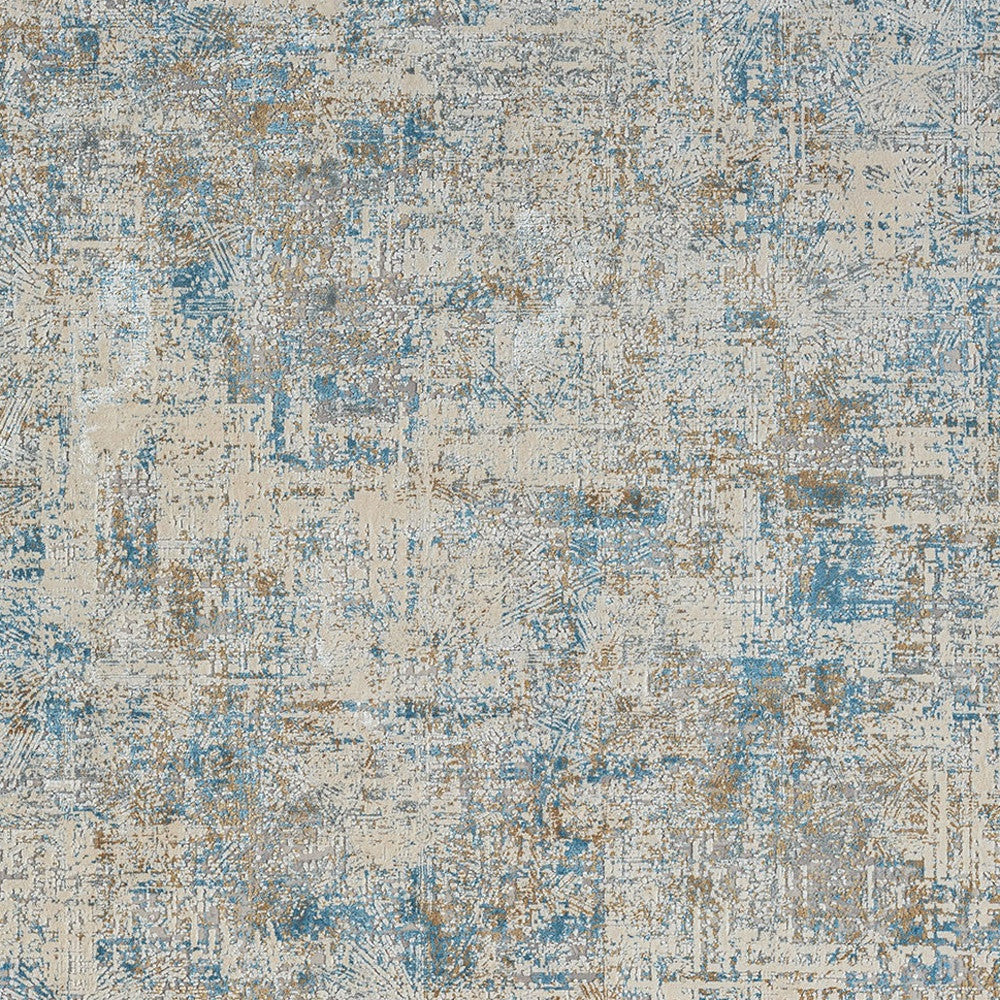 10' x 14' Blue and Ivory Abstract Area Rug