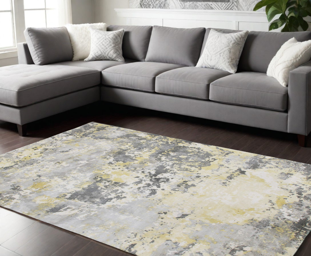 6' x 9' Gray and Yellow Abstract Hand Loomed Area Rug
