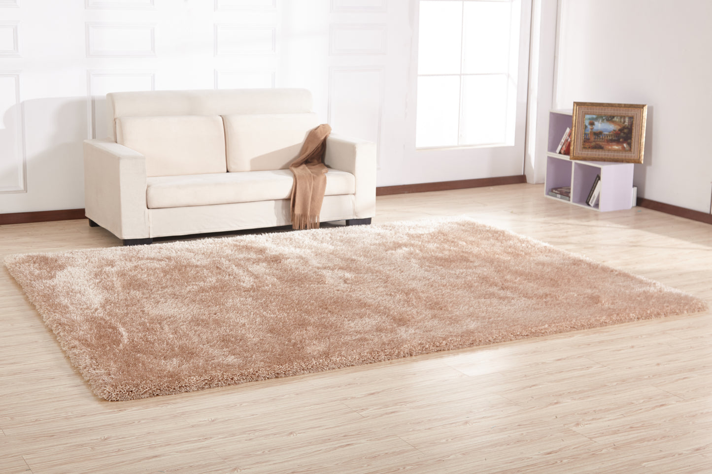8' x 11' Beige Shag Hand Tufted Area Rug