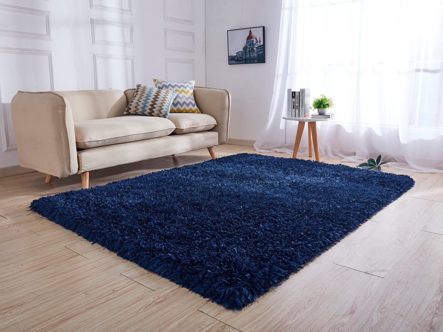 5' x 7' Navy Blue Shag Hand Tufted Area Rug