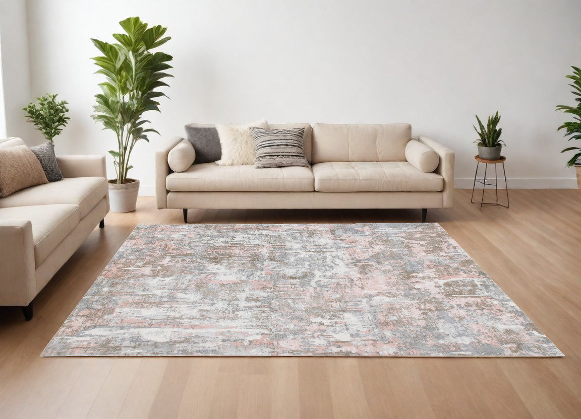 6' x 9' Gray and Pink Abstract Hand Loomed Area Rug