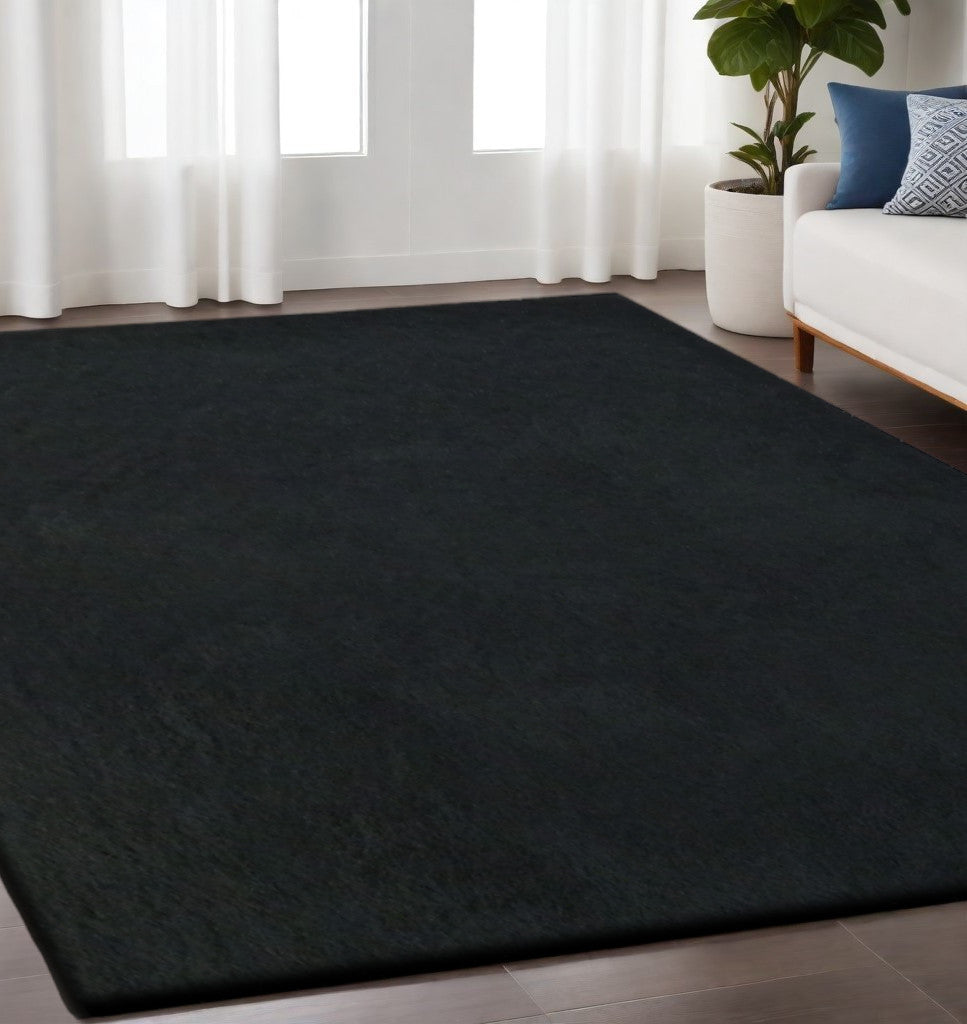 5' x 7' Black Shag Hand Tufted Area Rug